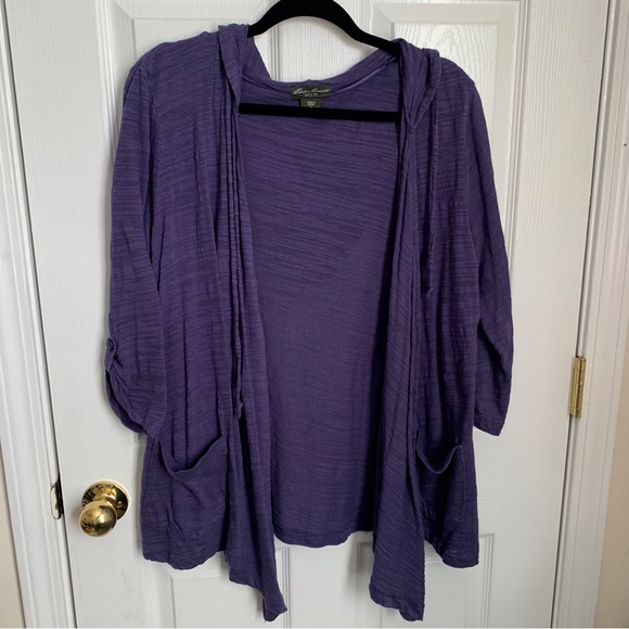 Eddie Bauer XL hooded jacket 3/4 sleeve lightweight cardigan - Picture 1 of 6